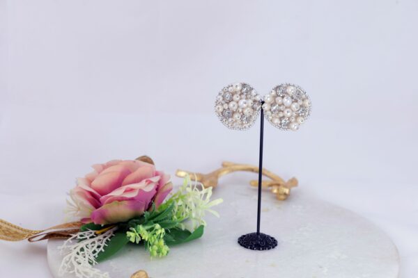 Classic Pearl and Crystal Cluster Earrings - Image 4