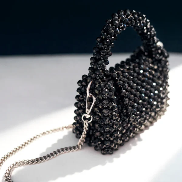 Black Pearls Embellished Mini Shoulder Bag - Image 3