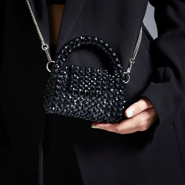 Black Pearls Embellished Mini Shoulder Bag - Image 2