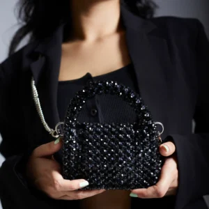 Black Pearls Embellished Mini Shoulder Bag