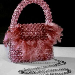 Red Feather-trimmed beaded tote bag