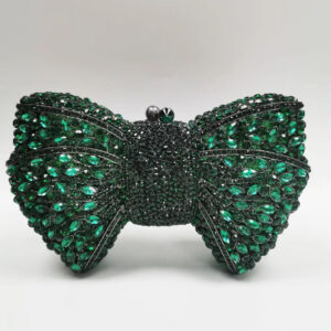 Green Bow Shaped Sparkly Crystal Clutch Purse