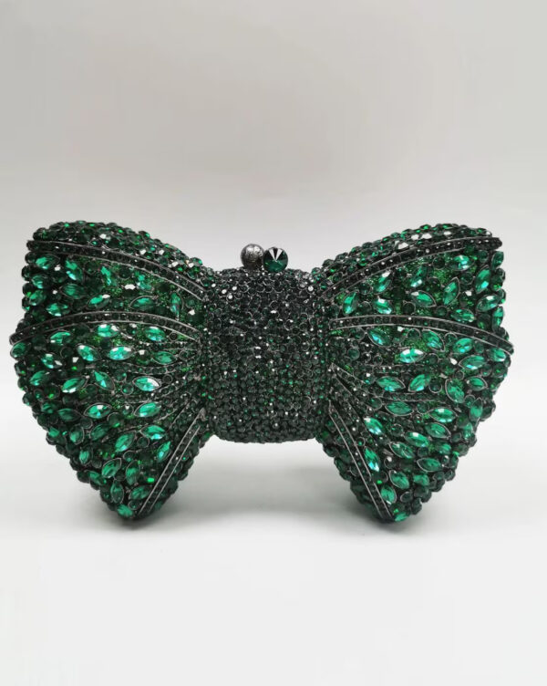 Green Bow Shaped Sparkly Crystal Clutch Purse