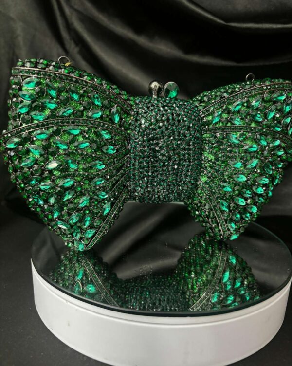 Green Bow Shaped Sparkly Crystal Clutch Purse - Image 5