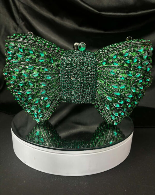 Green Bow Shaped Sparkly Crystal Clutch Purse - Image 2