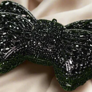 Black Bow Shaped Sparkly Crystal Clutch Purse