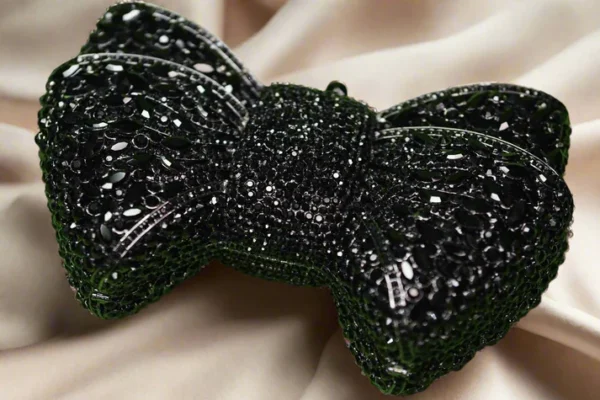 Black Bow Shaped Sparkly Crystal Clutch Purse