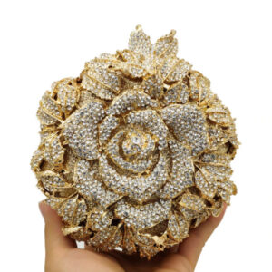 Blooming Rose Flower Round Crystal Clutch Purse