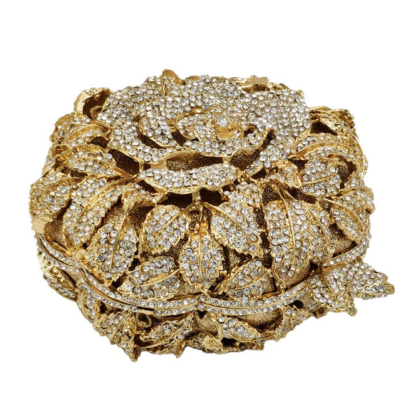 Blooming Rose Flower Round Crystal Clutch Purse - Image 3
