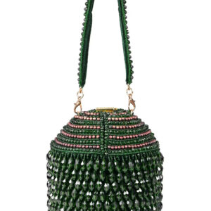Green Crystals, Chains Metallic Embellished Bucket Bag
