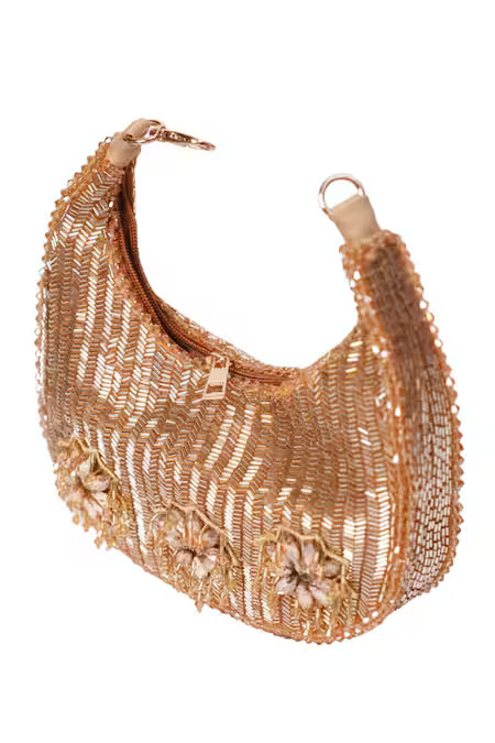 Gold Embroidery, Suede Embellished Hobo Bag - Image 3