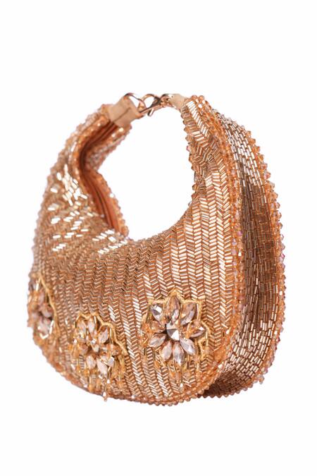 Gold Embroidery, Suede Embellished Hobo Bag