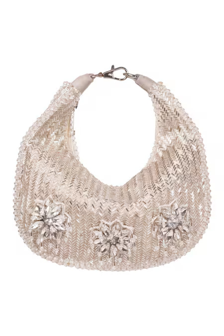 Silver Embroidery, Suede Embellished Hobo Bag