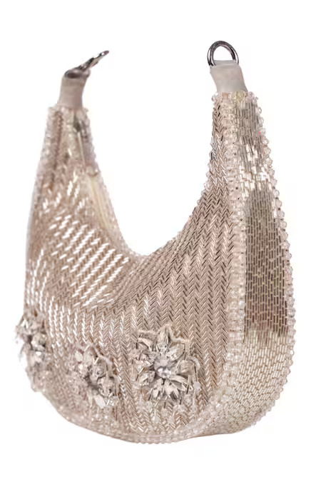 Silver Embroidery, Suede Embellished Hobo Bag - Image 2