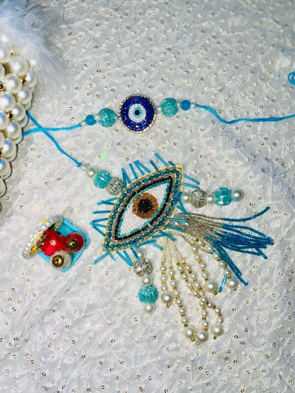 Rakhi Set for Bhaiya Bhabhi Blue Evil Eye