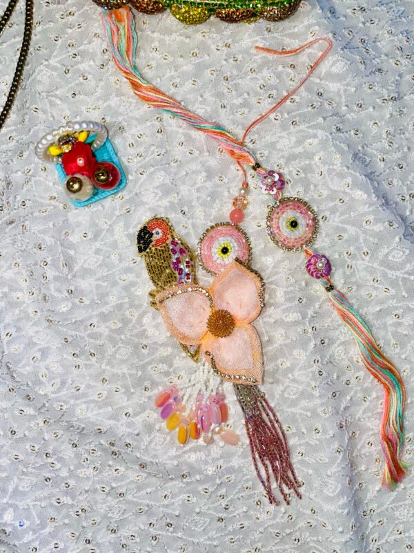 Rakhi Set for Bhaiya Bhabhi Pink Flower Assorted