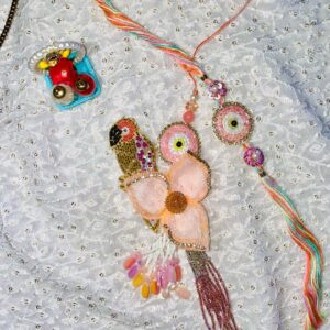 Pink Flower Rakhi Set