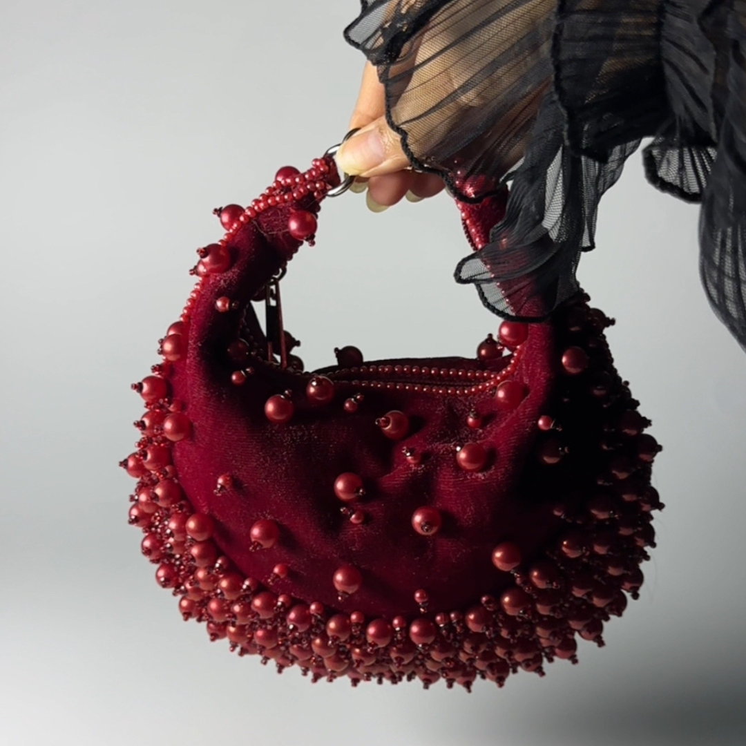 Crimson Bloom Pearl Bag