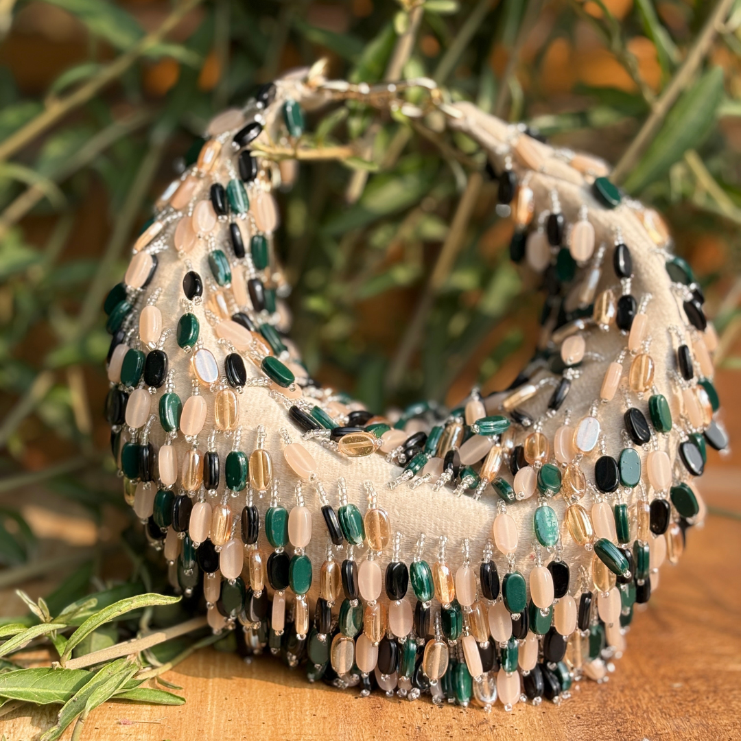 Emerald Luxe Handcrafted Beaded Statement Clutch - Image 2