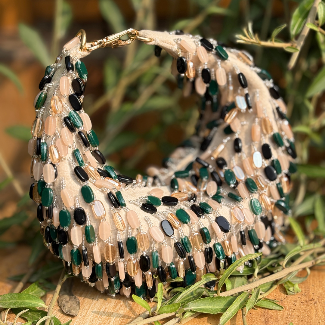 Emerald Luxe Handcrafted Beaded Statement Clutch - Image 3