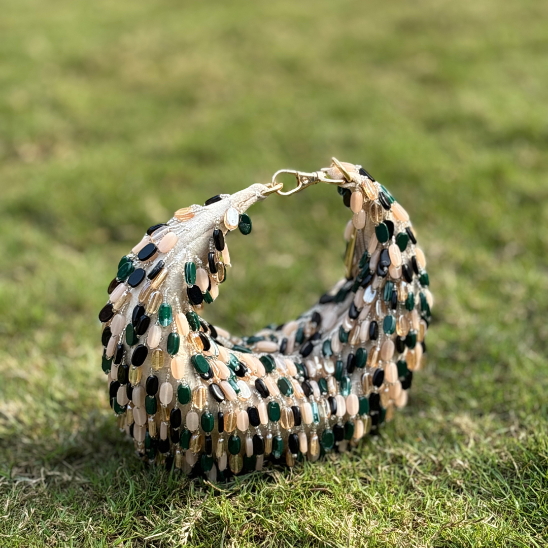 Emerald Luxe Handcrafted Beaded Statement Clutch - Image 4