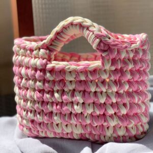 Handmade Crochet Tote Bag – Pink & White Handbag for Women